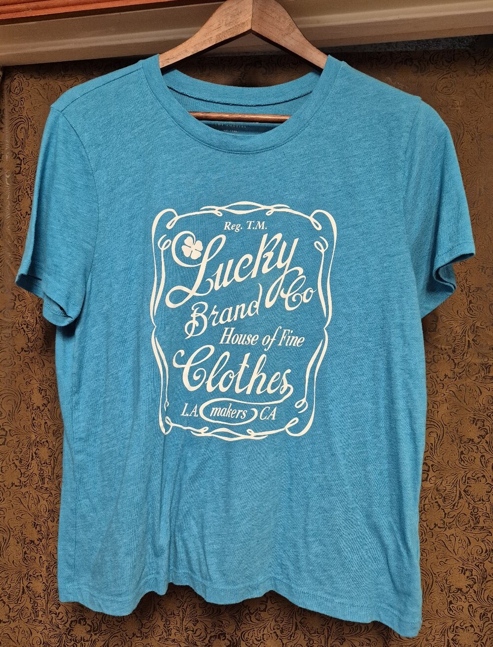 Lucky Brand Teal Short Sleeve Graphic Tee with White Logo